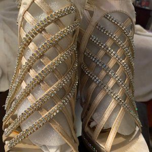 Women 5 Inch Ivory Satin/Sequin High Heels